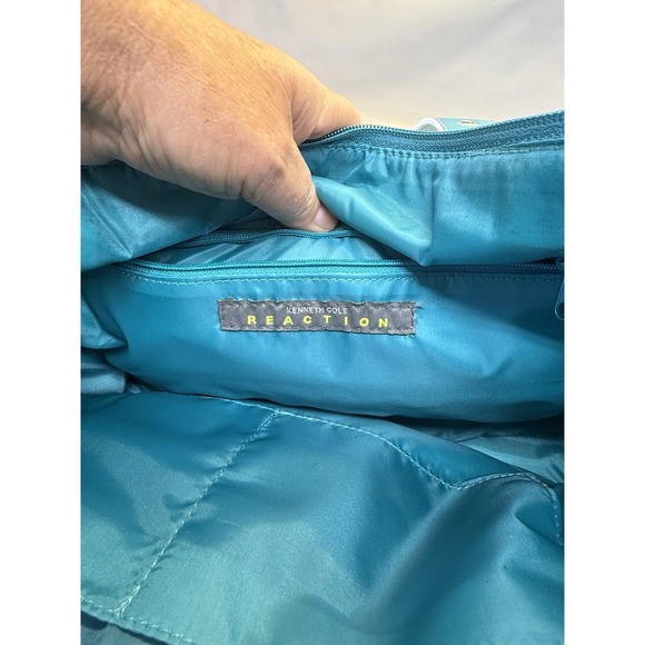 Kenneth Cole Reaction Teal & Stripped Handbag / Shoulder Bag Purse - Picture 6 of 10